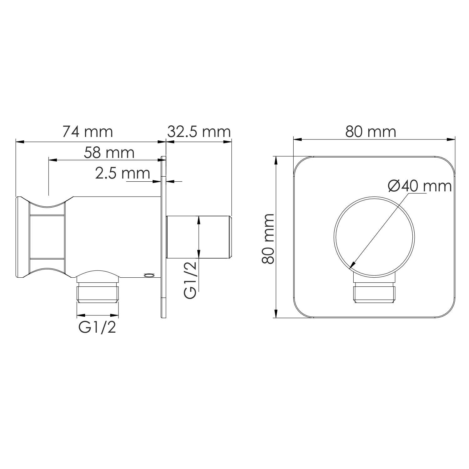 Подключение душевого шланга Wasserkraft Weida 3100 — чертёж с размерами