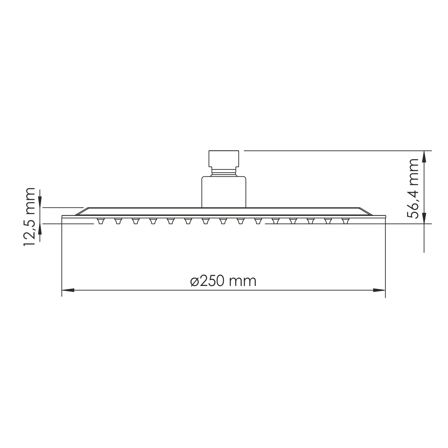 Верхний душ Wasserkraft Asphe 7700 — чертёж с размерами