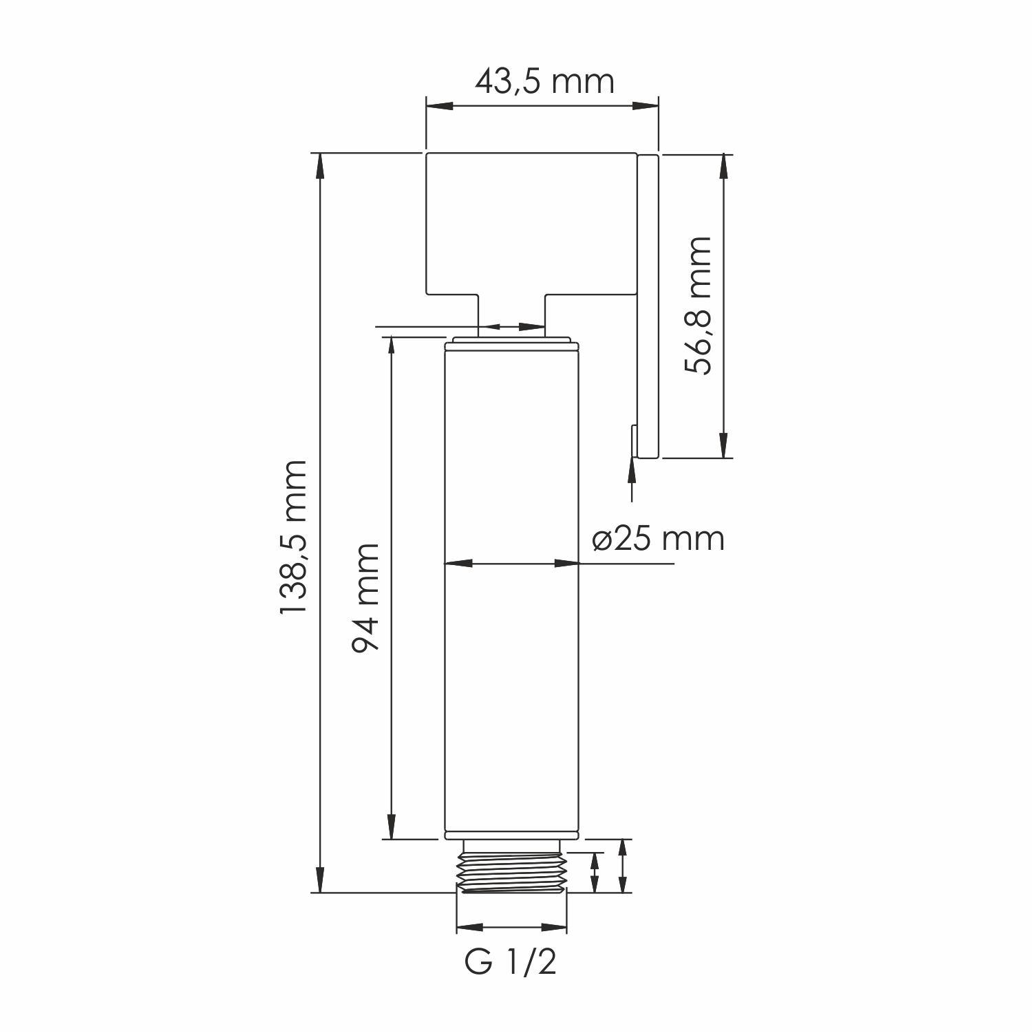 Гигиенический душ Wasserkraft Asphe 7700 с фиксатором — чертёж с размерами