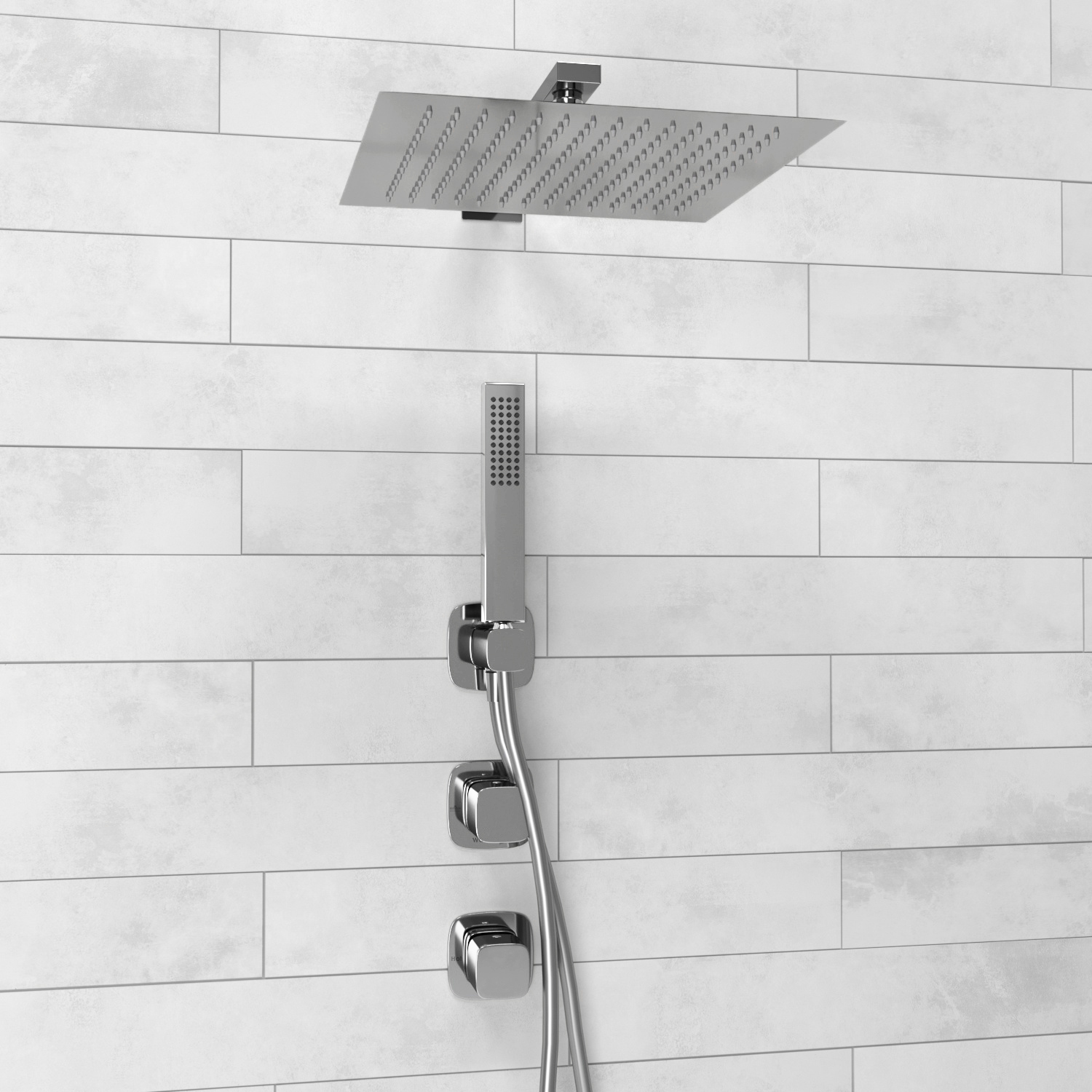Душевая система Wasserkraft Naab 8600 с тропическим душем + лейка — хромированный смеситель на белой плитке