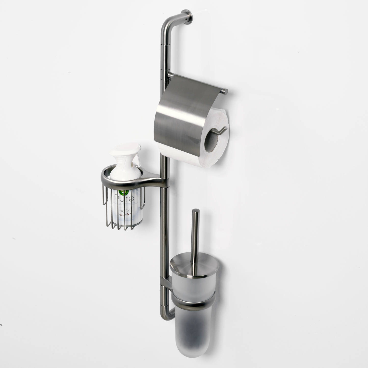 Стойка для туалета Wasserkraft Ammer K-7000 с ершиком и держателем туалетной бумаги, подвесная — вид спереди на металлическую конструкцию