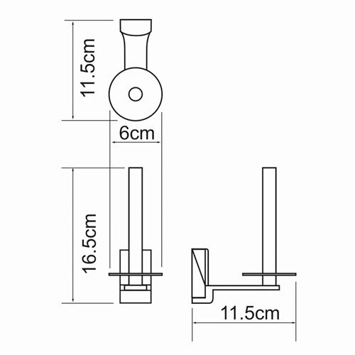 Держатель туалетной бумаги Wasserkraft Exter K-5200 вертикальный — чертёж с размерами изделия
