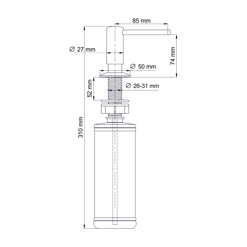 Дозатор Wasserkraft для жидкого мыла — чертёж с размерами