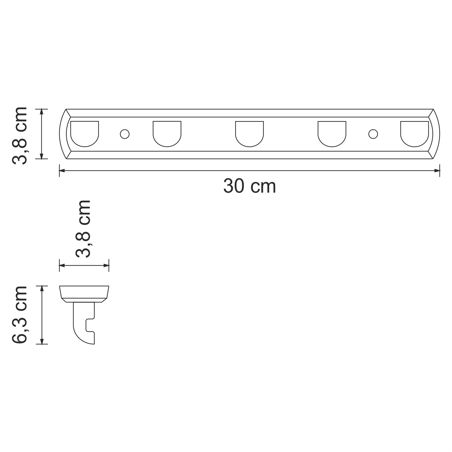 Планка с крючками Wasserkraft Kammel K-8300 — чертёж с размерами